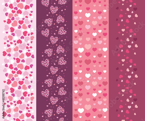 Vector set of four romantic hearts vertical seamless patterns