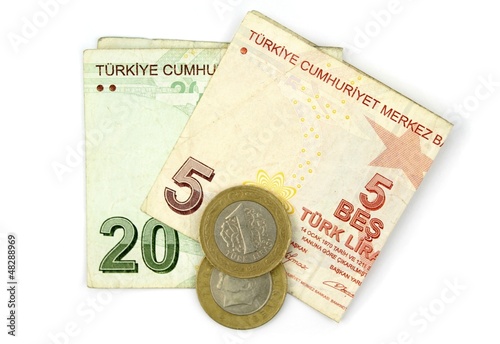 Turkish lira coins and folded notes