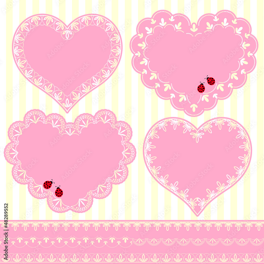 Set of Flower Frame Heart Shape Card