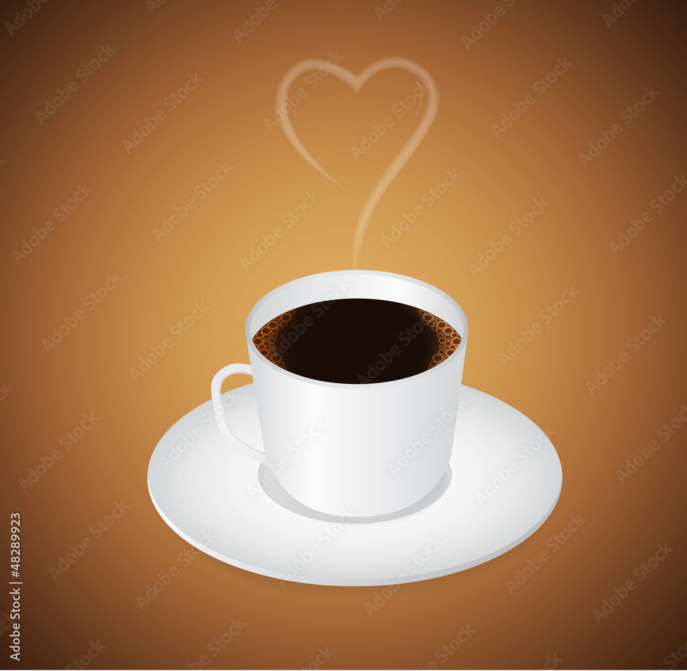 Obraz premium Coffee cup with steam in the form of heart