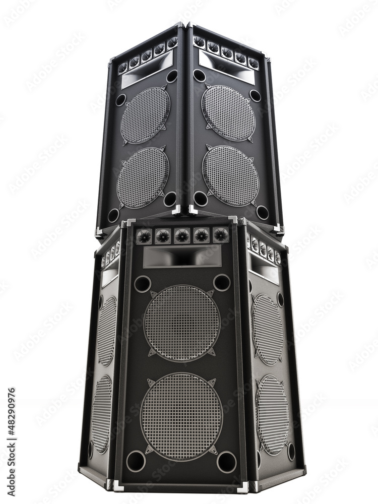 Fototapeta premium Large audio tower speakers on a white background