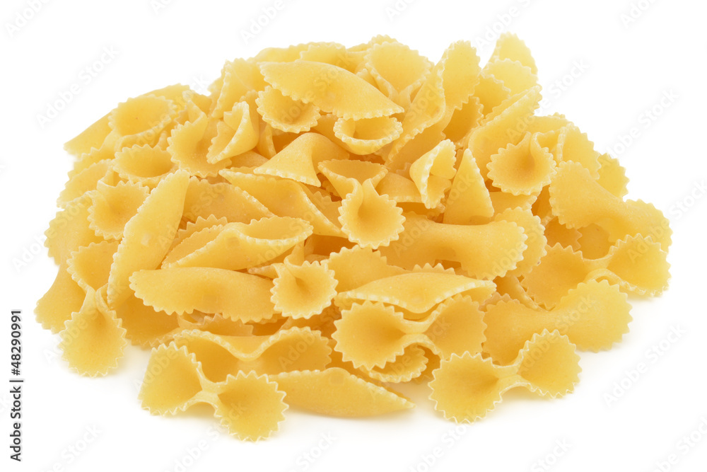 Heap of bow tie pasta isolated on white background Heap of bow tie pasta isolated on white background