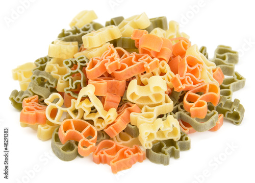 Heap of animal figures pasta isolated on white