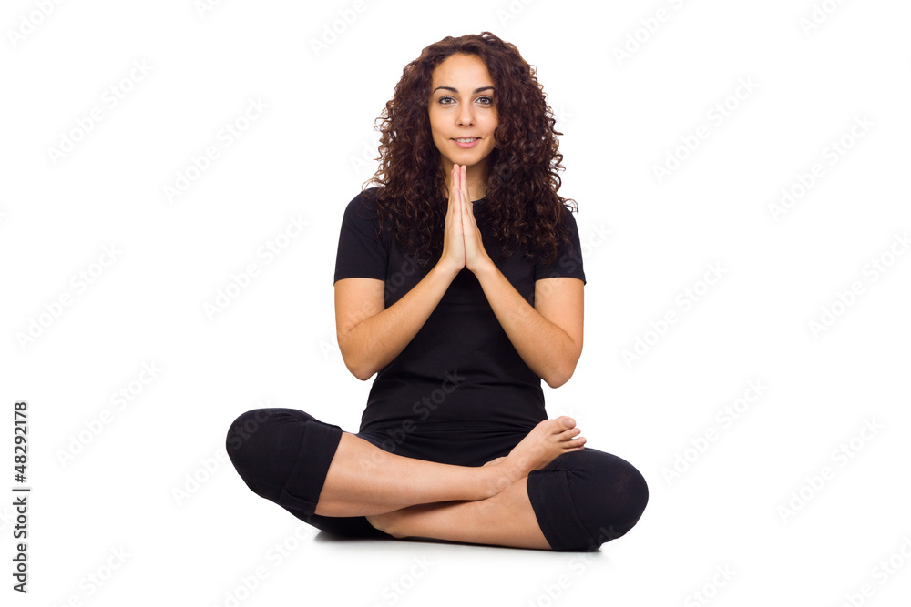 Brunette Woman Doing Yoga Exercises