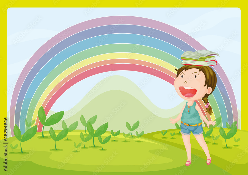 A smiling girl and a rainbow A smiling girl and a rainbow