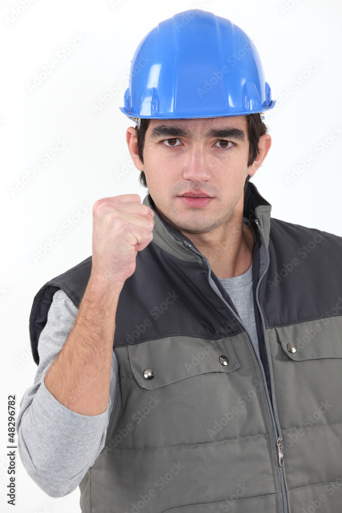 Builder pumping fist in delight
