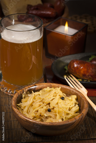 cabbage with beer and sausages