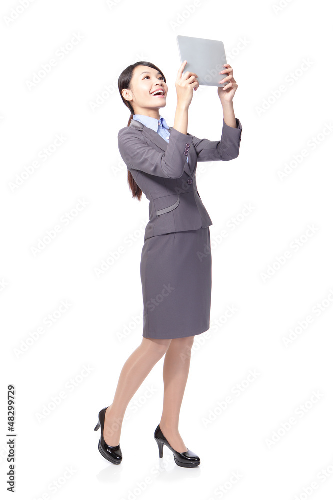 business woman happy using tablet pc business woman happy using tablet pc