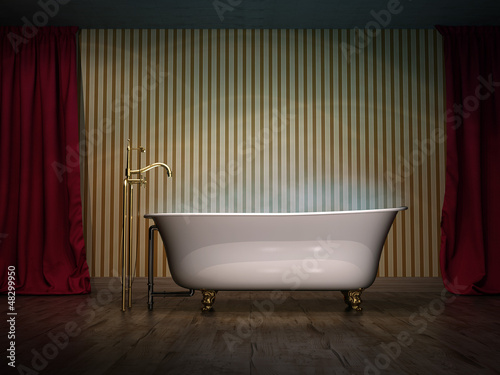 Wanne eingelassenes Bad dampft vintage