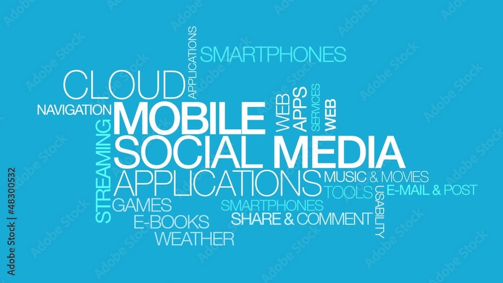 Mobile social media networks apps blue word tag cloud video