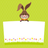 Card Easter Bunny Holding Egg Label Meadow Flowers