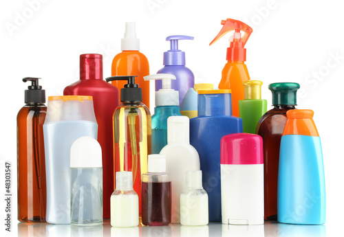 A lot of different cosmetic products for personal care isolated