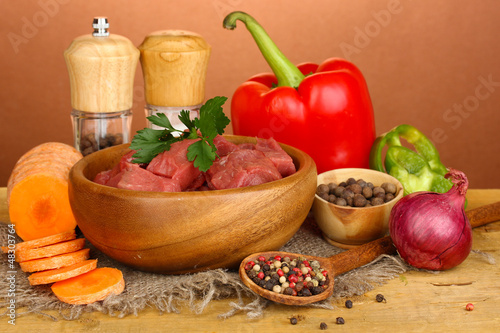 Raw beef meat marinated with herbs and spices