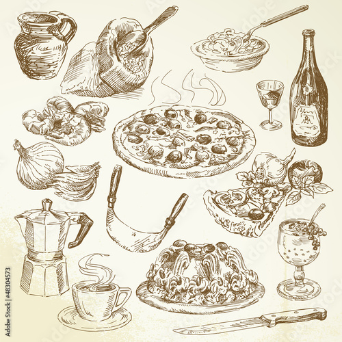 hand drawn pizza set