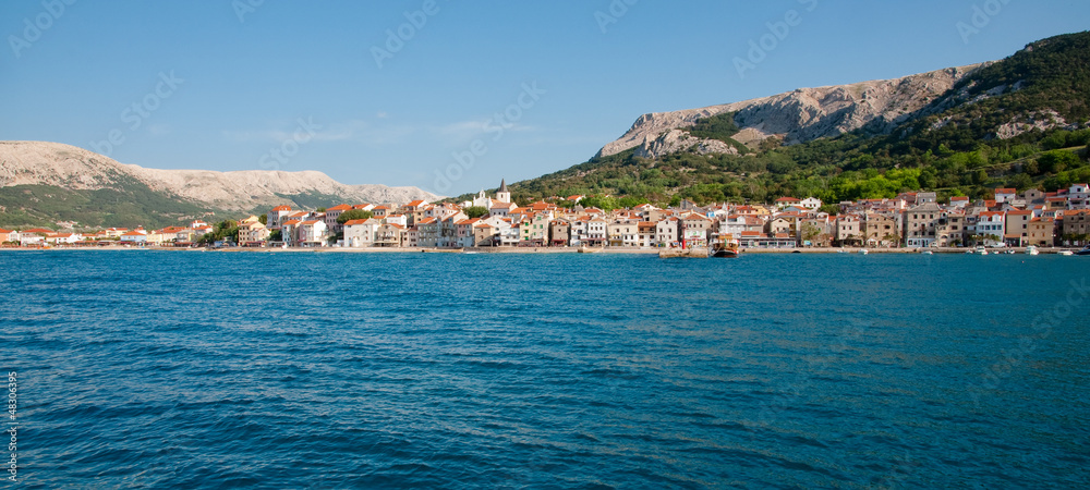 Panoramic view of Baska town and mountains from sea - Krk - Croa