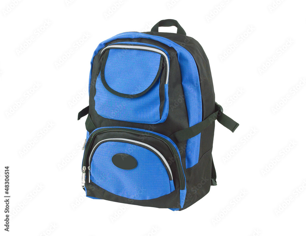 A blue canvas backpack for student or adventure