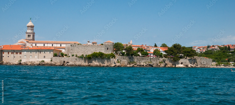 Panoramic view of Krk old town from the sea - Croatia