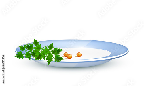 Parsley and red caviar on a plate. Vector illustration.