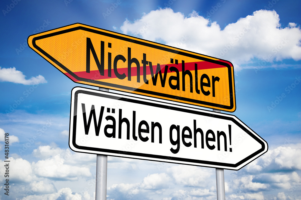 Wegweiser mit Nichtwähler und Wählen gehen Wegweiser mit Nichtwähler und Wählen gehen