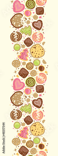 Vector colorful cookies vertical seamless pattern background