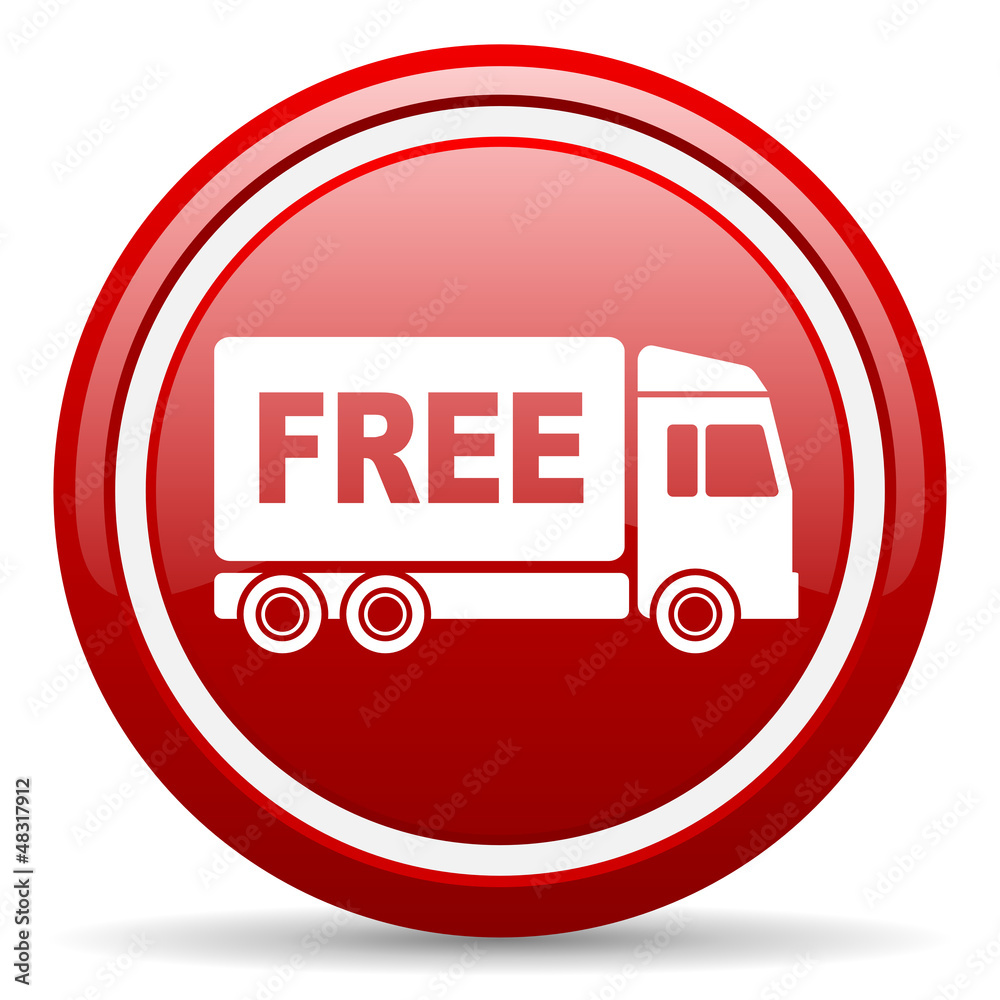 free delivery red glossy icon on white background free delivery red glossy icon on white background