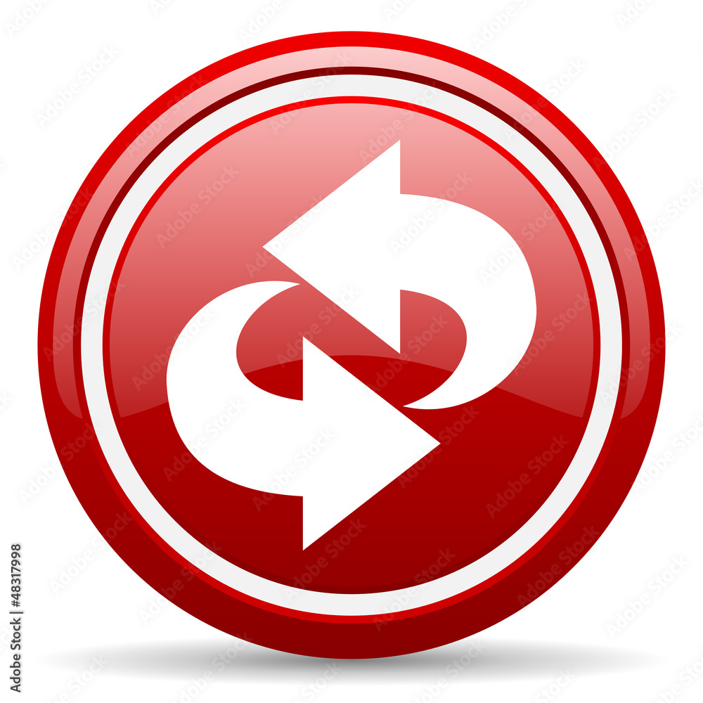 rotate red glossy icon on white background rotate red glossy icon on white background