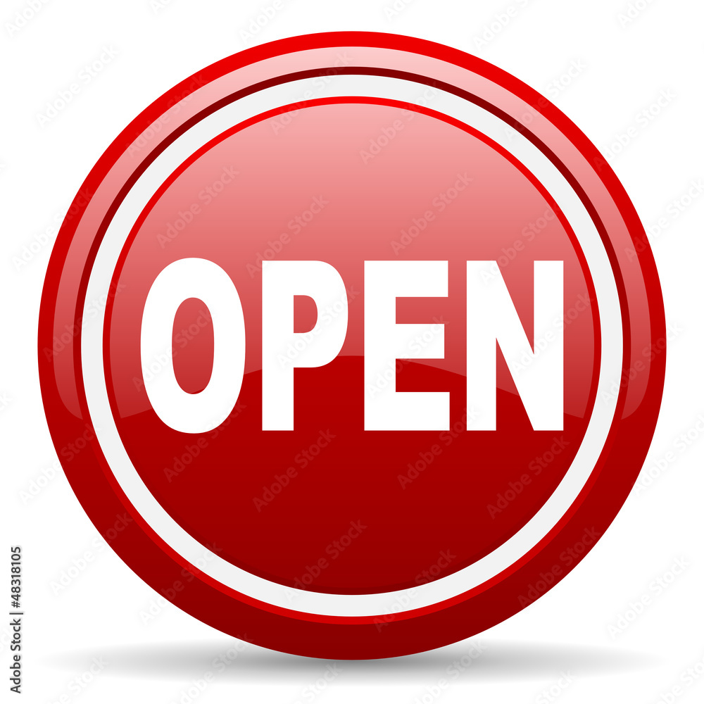 open red glossy icon on white background open red glossy icon on white background