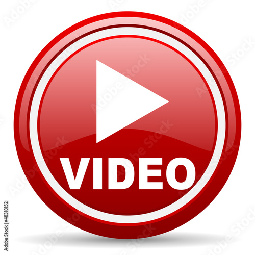Free Download video red glossy icon on white background - GFXLoad