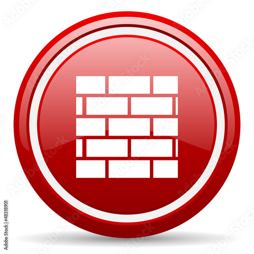 firewall red glossy icon on white background