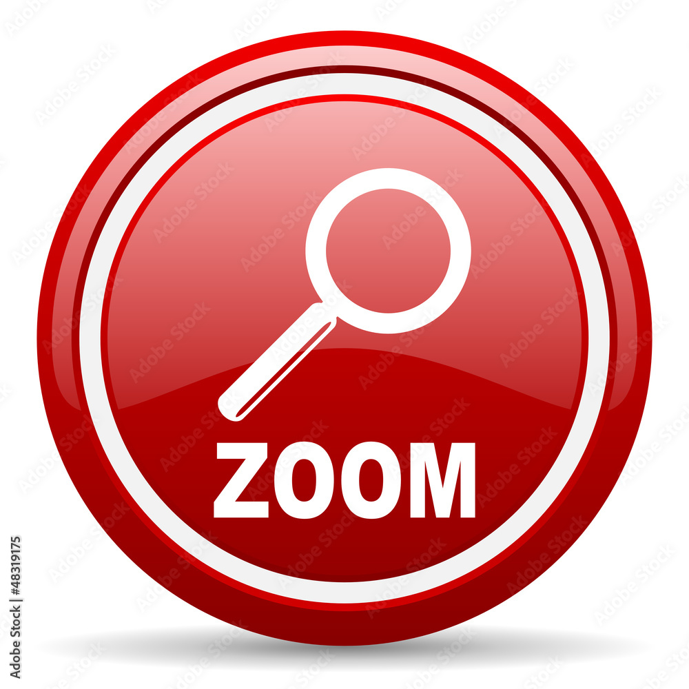 zoom red glossy icon on white background zoom red glossy icon on white background