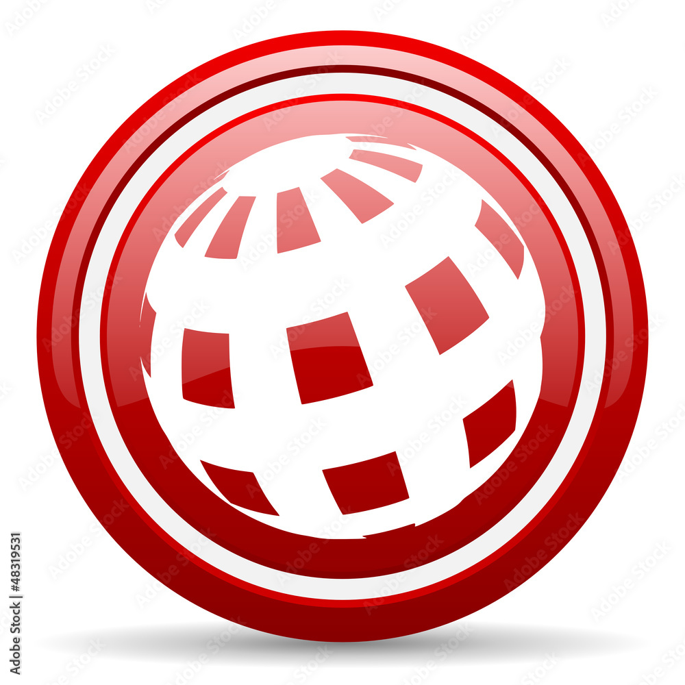 earth red glossy icon on white background earth red glossy icon on white background