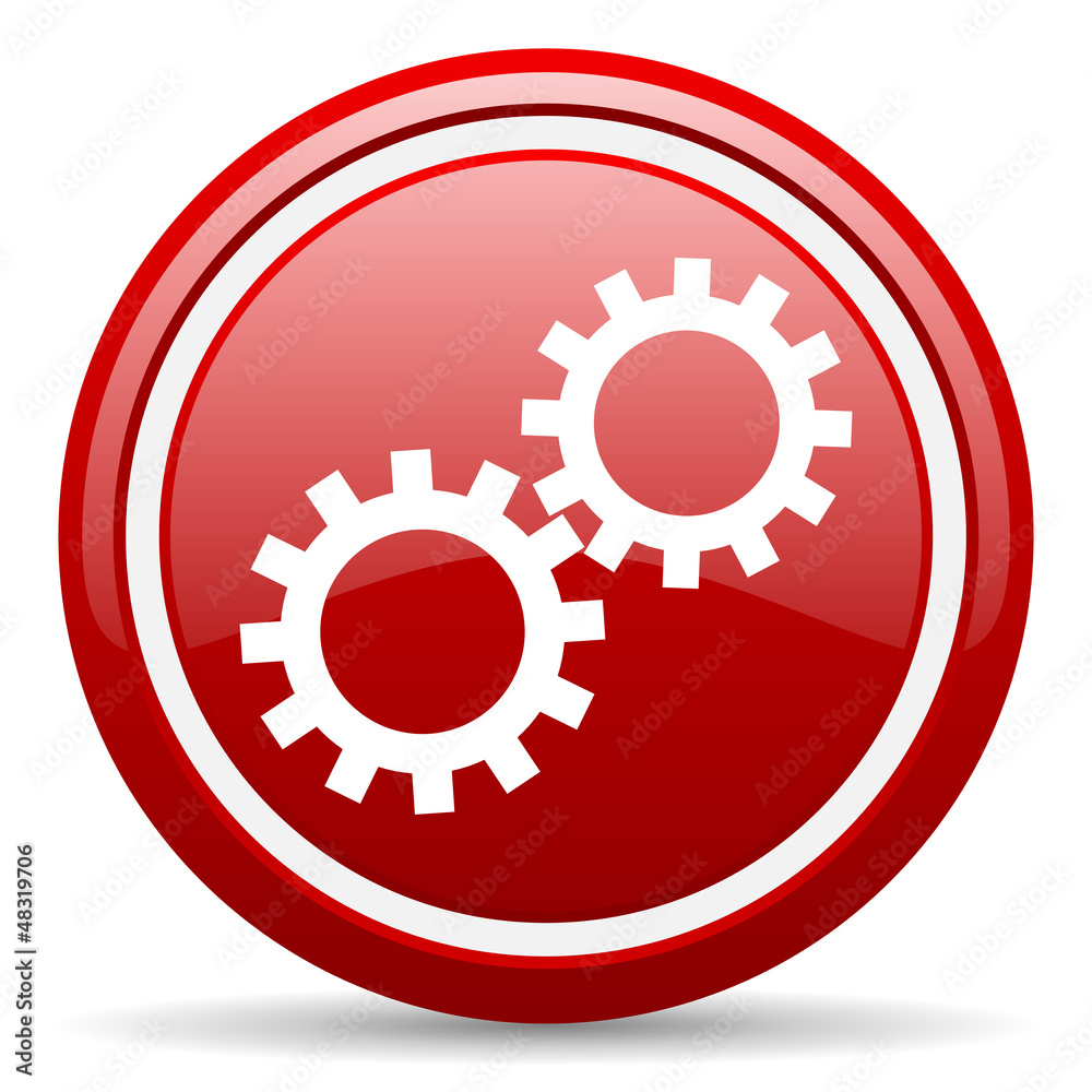 gears red glossy icon on white background gears red glossy icon on white background