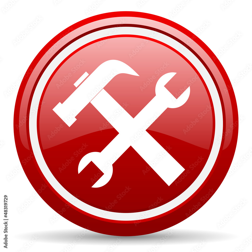 tools red glossy icon on white background tools red glossy icon on white background