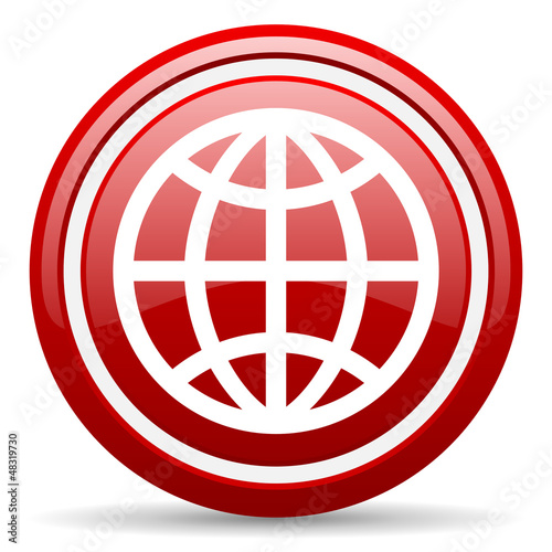 earth red glossy icon on white background