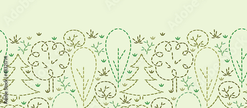 Vector embroidered forest horizontal seamless pattern background