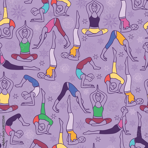 vector yoga poses seamless pattern background with hand drawn