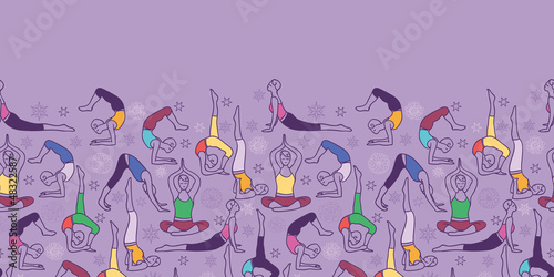 vector yoga poses shorizontal eamless pattern background