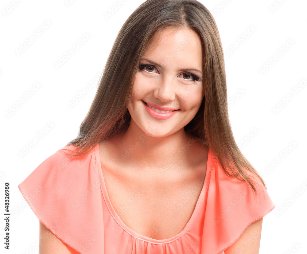 happy young girl smiling at camera isolated over white happy young girl smiling at camera isolated over white