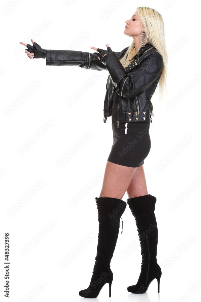 woman show demonstrate beautiful young female rock isolated woman show demonstrate beautiful young female rock isolated