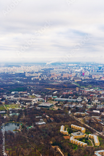 above view Moscow cityscape and blue clouds in autumn afternoon