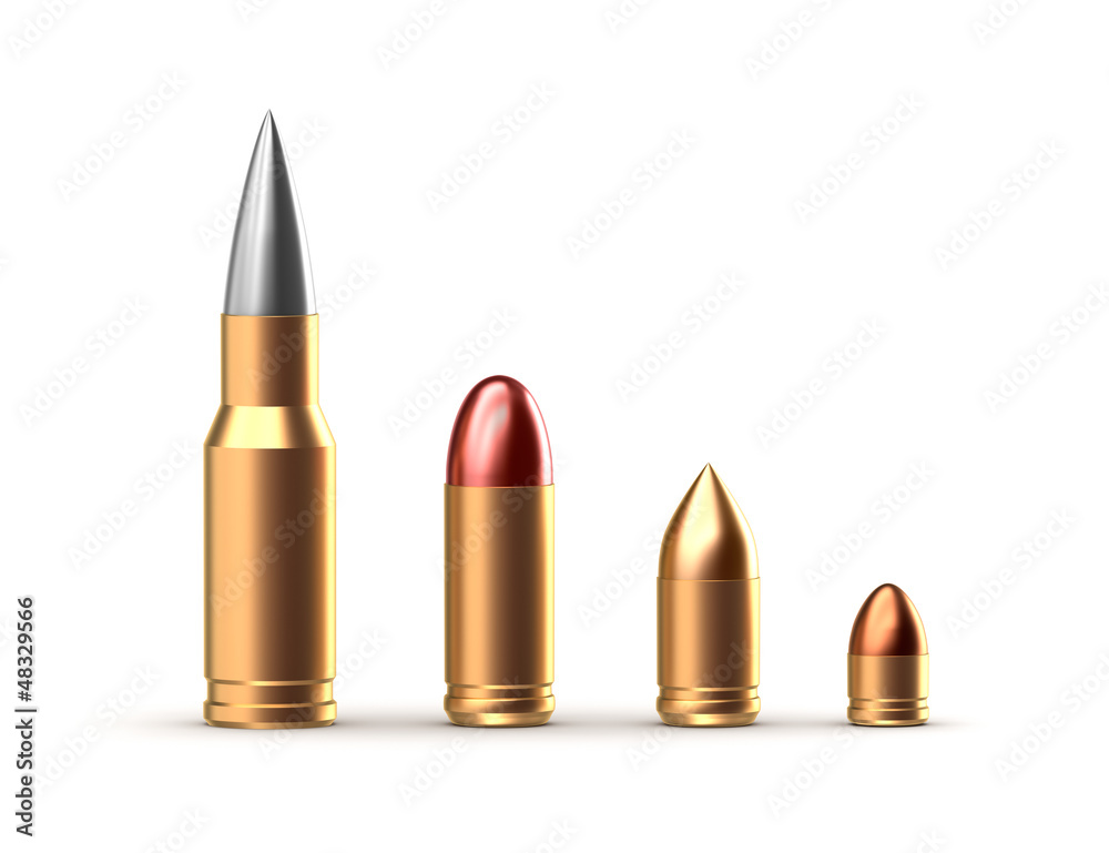 Set of different ammo shells. Isolated on white Set of different ammo shells. Isolated on white