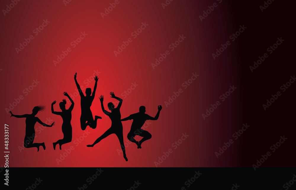 Obraz premium group jumping on a red background