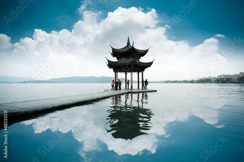 chinese ancient pavilion on the west lake photo