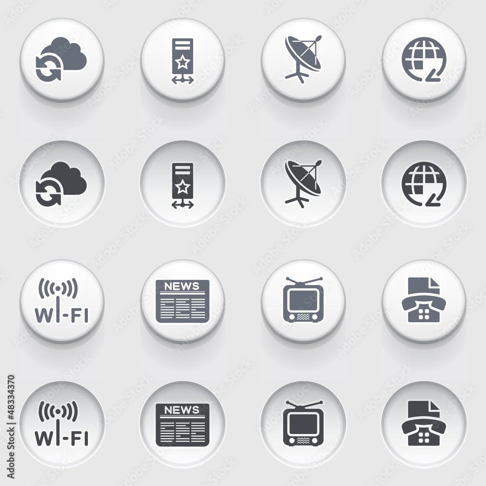 Communication icons on white buttons. Set 1. Communication icons on white buttons. Set 1.