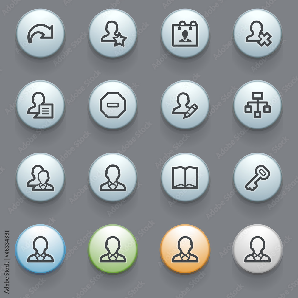Users icons with color buttons on gray background. Users icons with color buttons on gray background.