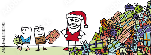 Père Noël qui distribue des cadeaux