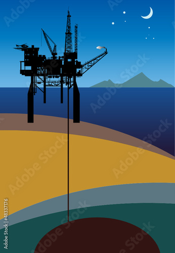 Sea Oil Rig Drilling Platform, vector