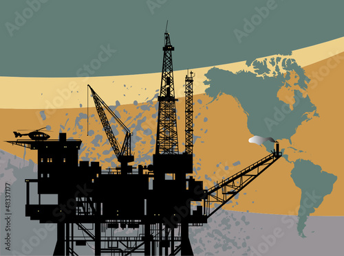 Oil rig in sea abstract, vector illustration