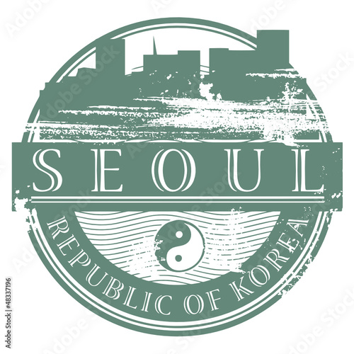 Stamp with the name of Seoul, South Korea written inside, vector