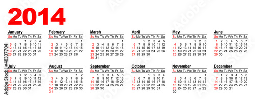 American Calendar 2014